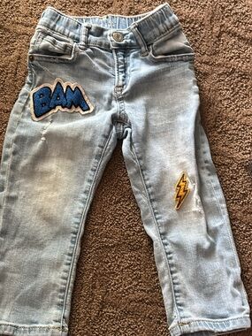 GAP Light Blue Kids Jeans with Blue "BAM" Patch and Yellow Lightning Bolt